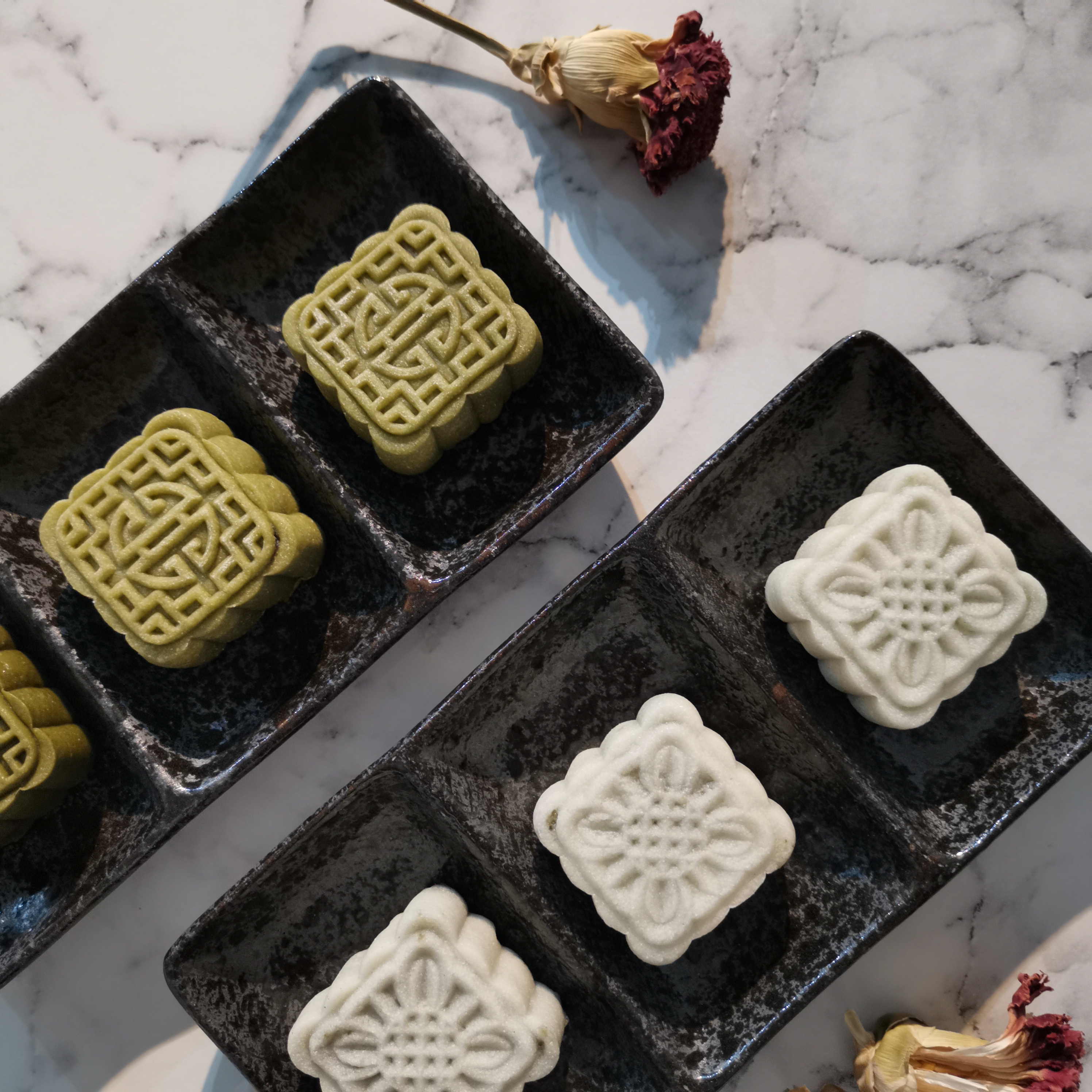Coconut Snow Skin Mooncake with Pandan Mung Bean