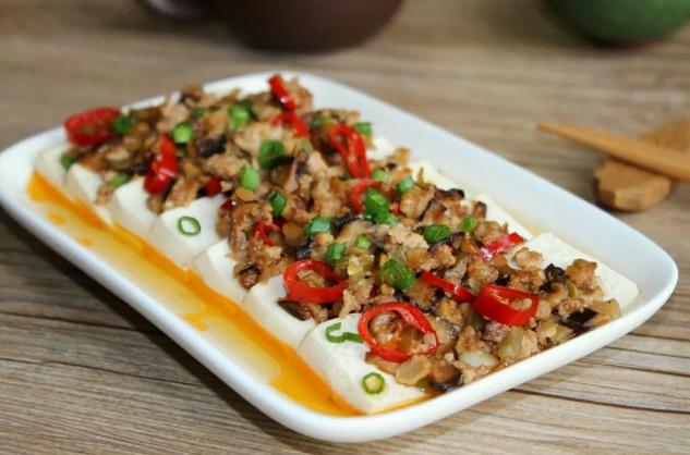 Steamed Tofu with Pork 肉末蒸豆腐