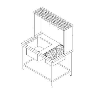 SS DOUBLE BOWL SINK CW OVERHEAD, HIGH BACK SPLASH, PERFORATED COVER
