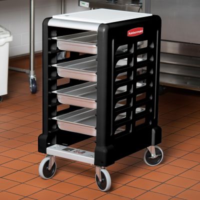 RUBBERMAID 8 Slot End Loader Prep Cart with Cutting Board (Full Size Insert Pans) FG331500BLA