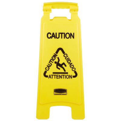 RUBBERMAID 26&quot; Multilingual Caution Floor Sign (Yellow) FG611200YEL