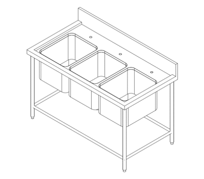 Custom Stainless Steel Triple Bowl Sink Table