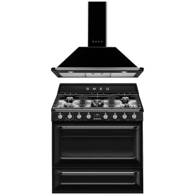 SMEG Victoria cooker with Wall Mounted Decorative Hood - Black COO-VIC-90-BL