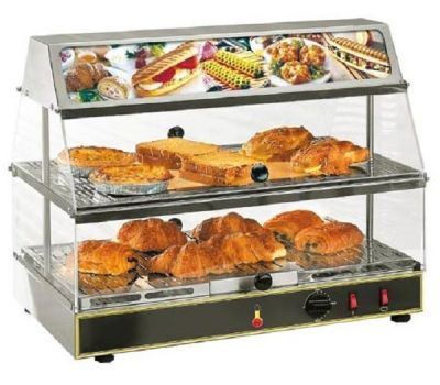 ROLLER GRILL Two levels Display Warmer with Humidity Control &amp; Top Illuminated Display WDL-200 INOX