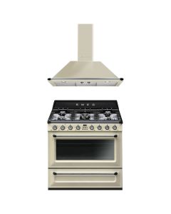 SMEG Victoria cooker with Wall Mounted Decorative Hood - Cream COO-VIC-90-P