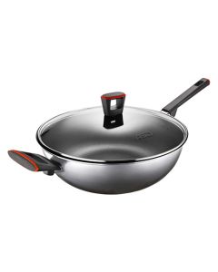 ASD Gusto Red 32cm Non-Stick Skillet Wok + Tempered Glass Cover HP8332GL-RD