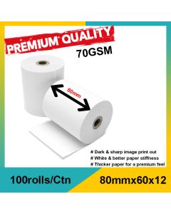 RESTAURANT THERMAL PAPER ROLL 80x60x12 For CASH REGISTER OR POINT OF SALE (100roll/ctn)