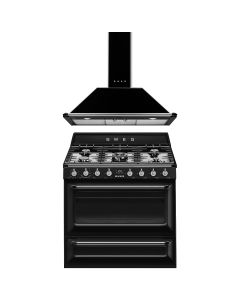 SMEG Victoria cooker with Wall Mounted Decorative Hood - Black COO-VIC-90-BL