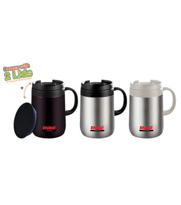 ENDO 480ml Desk Mug + Tea Strainer (Urban Brown/ Pure Stainless/ Stainless Milk) CX-3003