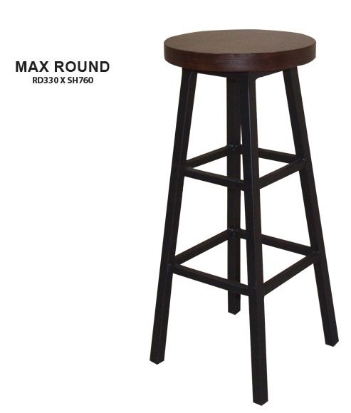 Max Round Bar Stool Wooden Seat Steel Frame