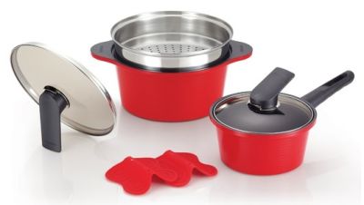 HAPPYCALL HC Alumite 2pc Pot &amp; Steamer Set - Red 3900-2106